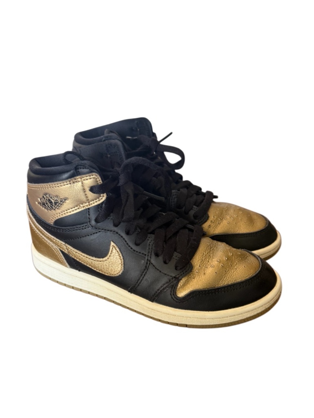 Jordan 1 Retro High OG Nike Black & Metallic Gold High-Top Sneakers-Size 3Y